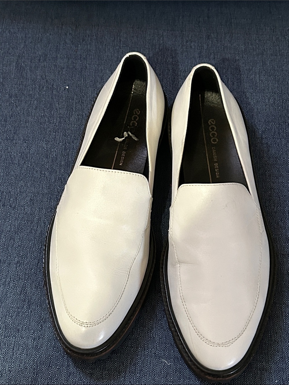 Ecco White Leather Slip-On Loafers